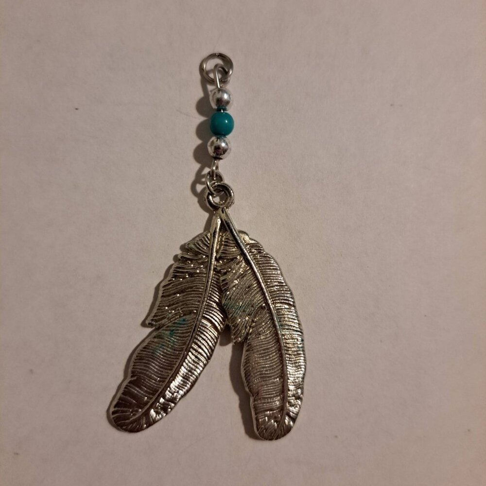 Handmade Native American Jewelry Silver and Turquoise Feather Dangle Pendant